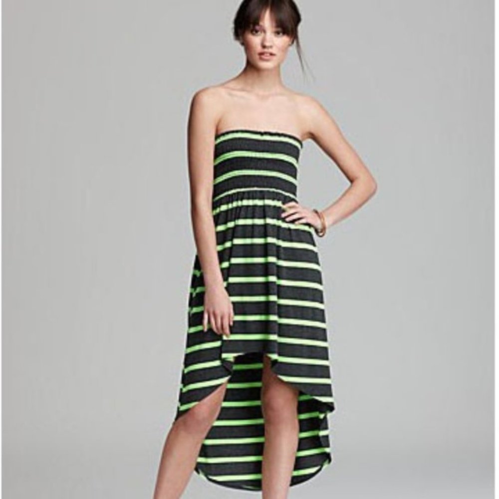 Aqua Strapless Dress - Smocked Tube High Low